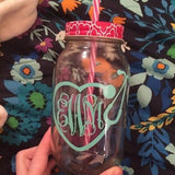 Mason Jar- Dark Green Polka Dots