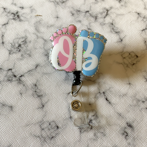 Baby Feet Glitter Badge Reel, OBGYN Badge Reel, Labor and Delivery