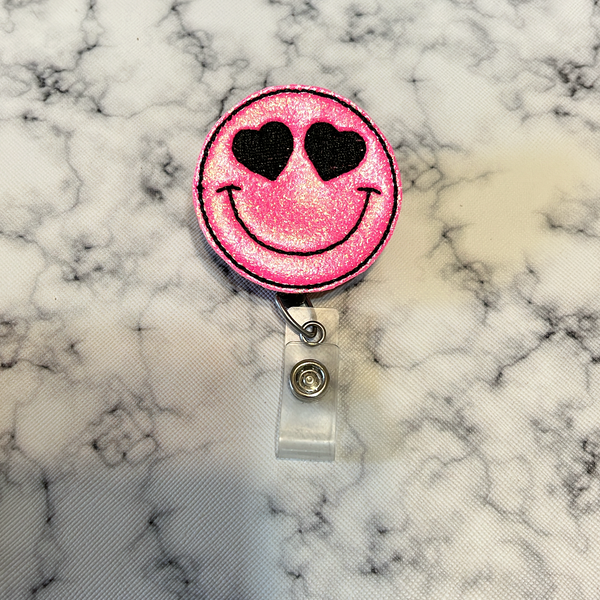 Smiley Face Heart Eyes- Hot Pink & Black