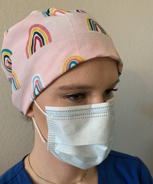 Pink Colorful Rainbow Scrub Hat- Style 1