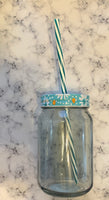 Mason Jar- Teal & Orange Floral