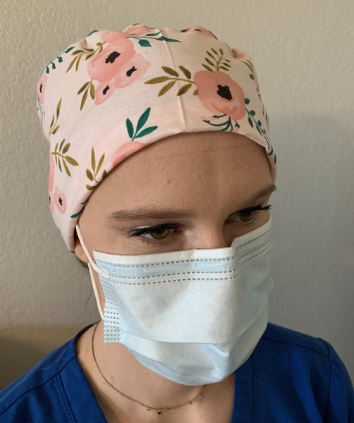 Pink Floral Scrub Hat- Style 1